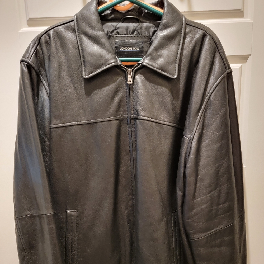 London Fog Men's Black Leather Jacket Size XL